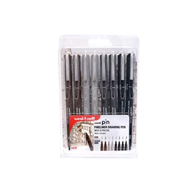 Afbeelding van uni ball PIN 153544971 8 delige fijne liner tekening pen, waterbestendig en lichtbestendig, veermaten sepia: 0,1, 0,5, lichtgrijs: 0,5 donkergrijs: zwart: 0,03, penseel