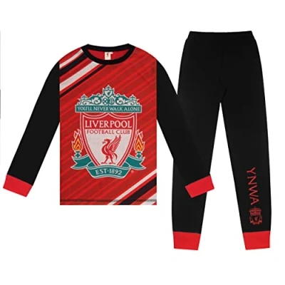 Afbeelding van Liverpool FC Jongens Pyjama Lange Sublimatie Kids Officieel Voetbal Cadeau, Rood Zwart, 11 12 jaar
