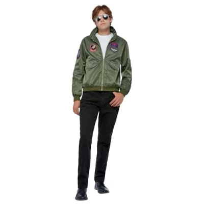Afbeelding van Smiffy&#039;s Piloot &amp; Luchtvaart Kostuum Top Gun Maverick Piloten Jas Man Groen Large Carnavalskleding Verkleedkleding