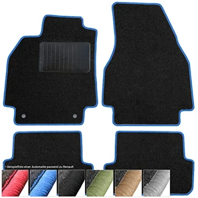 Afbeelding van moto MOLTICO Vloermatten auto velours autotapijten zwart automatten set 4 delig geschikt voor Renault Twingo II 2007 2014 (blauw siernaden)