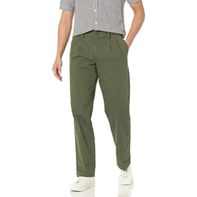 Afbeelding van Amazon Essentials Classic fit rimpelbestendige geplooide chino broek voor heren ,Groen (Olijf) ,32W / 32L