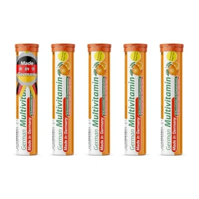 Afbeelding van Multivitamine bruistabletten 5x20 = 100 stuks Sinaasappelsmaak Vitamine C, E, B1, B2, B6, B12, biotine, foliumzuur, niacine, pantotheenzuur T&amp;D Pharma German Multivitamin Made in Germany