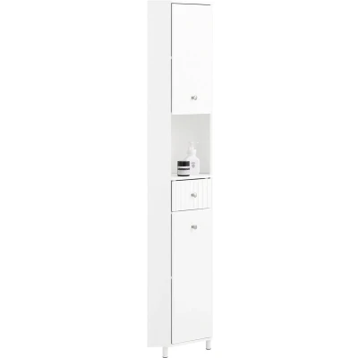 Afbeelding van SoBuy BZR193 W Hoge Badkamerkast Wit Houtcomposiet met Lade &amp; Deuren