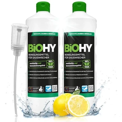 Afbeelding van BiOHY Reinigingsmiddel voor zuigwissers (2 x 1l Fles) + doseerder 1:200 concentraat alle nat droogzuigers ideaal tegels, PVC, parket, laminaat &amp; tapijt ecologisch (Saugwischer)