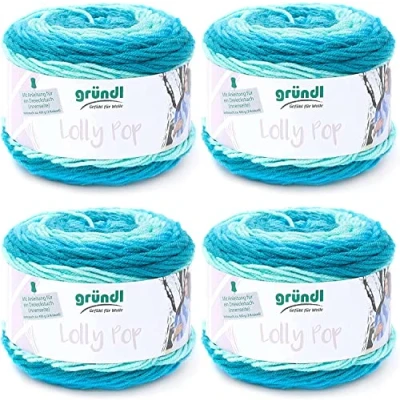 Afbeelding van Gründl Lolly Pop haak en breigaren (wolachtig wasbaar universeel garen, 100% polyacryl, 150 g/240 m, naalddikte: 5 6, 4 x g), Forsty Swirl, 24 10 cm