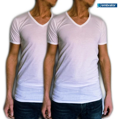 Afbeelding van Embrator 2 pack heren T shirt Invisible met V hals wit maat L