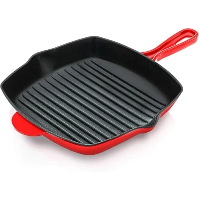 Afbeelding van NutriChef Inductie Grillpan 28 cm Geëmailleerde Gietijzeren Skillet Vierkante Koekenpan met Druppellip Geschikt voor Alle Kookplaten Perfecte Grillstrepen