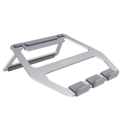 Afbeelding van Amazon Basics Laptopstandaard, opvouwbaar, van aluminium, voor laptops tot 38 cm (15 inch), zilver