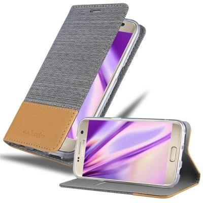 Afbeelding van Cadorabo Hoesje geschikt voor Samsung Galaxy S7 in LICHTGRIJS BRUIN Beschermhoes met magnetische sluiting, standfunctie en kaartvakje Book Case Cover Etui
