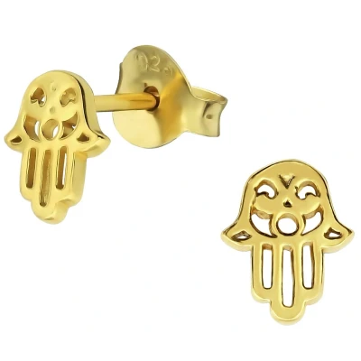 Afbeelding van JoyS Zilveren Hamsa oorbellen 6 x 7 mm 14k goudplating oorknopjes