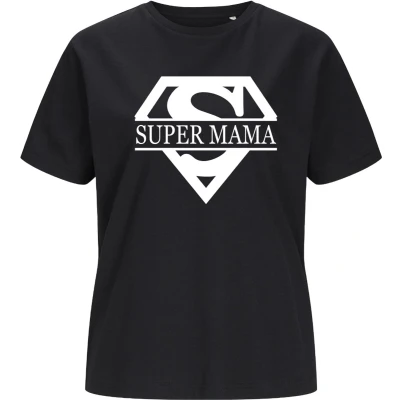 Afbeelding van T shirt Super Mama Persoonlijk cadeau voor met naam Maat M Kleur Zwart Leuk Moederdag