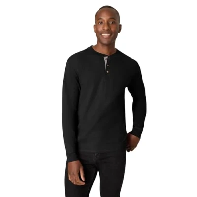 Afbeelding van Hanes Heren T Shirts, BeefyT Henley Katoenen Lange Mouw Ebben, M