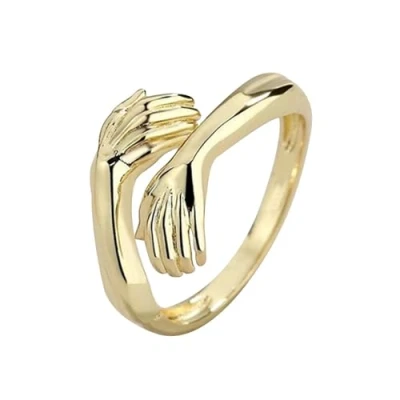 Afbeelding van Sterling zilveren omarmingsringen voor dames, verstelbare open ringen, romantische liefde, gegraveerde woorden, omarming, handring dame, vrienden, Valentijnsdagcadeau, verjaardagscadeau, Metaal