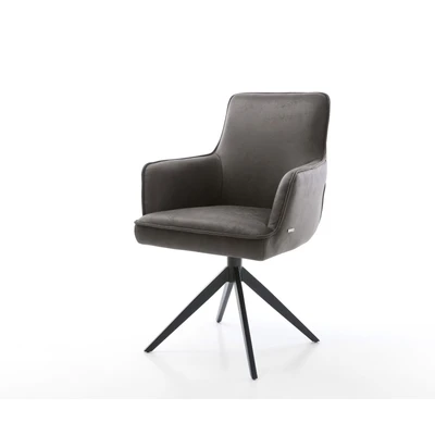 Afbeelding van DELIFE Draaistoel Heira Flex met armleuning microvelours antraciet vintage kruisframe breed zwart 360 draaibaar rocker functie pocketveer kern