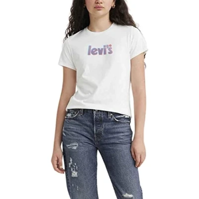 Afbeelding van Levi&#039;s Offset Poster LOGO Tshirt print, Dames, Maat: XS, Ssnl bw almond cream