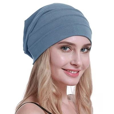 Afbeelding van osvyo Katoenen Chemo Hoeden Zachte Caps Kanker Hoofddeksels voor Vrouwen Haaruitval Verzegeld Verpakking, Cerulean blauw, One size
