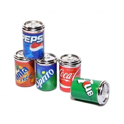 Afbeelding van Melody Jane Poppenhuis 5 Soda Pop Blikjes Miniatuur 1:12 Metalen Pub Drankjes Winkel Accessoire
