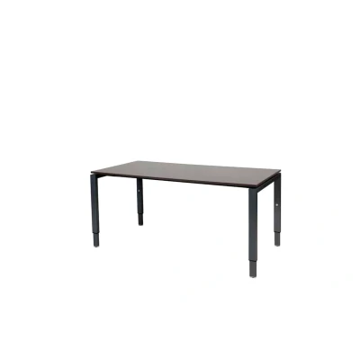 Afbeelding van Domino bureau, hoogte instelbaar (62 85cm) met 160x80cm &#039;zwevend&#039; logan eiken 25mm blad en zwart (RAL9005) N poot frame.