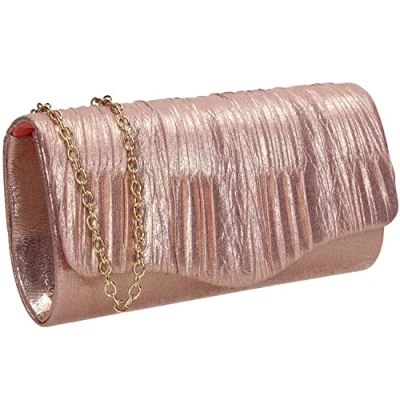 Afbeelding van SwankySwans Alice dames glanzende metallic party prom bruiloft avond kleine clutch tas portemonnee, roze