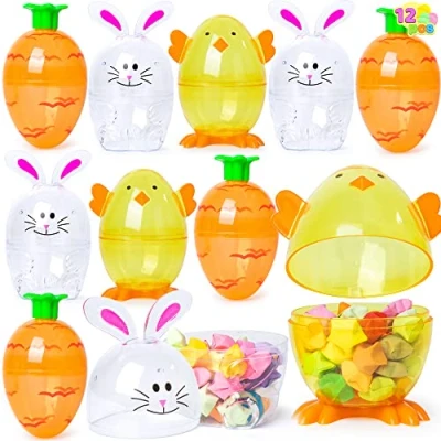Afbeelding van JOYIN 12 stuks 3,95 inch (10,03 cm) paaseieren schelp Bunny gevormd nieuwigheid Pasen thematische tekens voor zoeken, mand vulbare schelpen, klaslokaal prijs levering, feestgunst