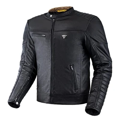 Afbeelding van SHIMA WINCHESTER 2.0 Motorjas voor heren, klassieke leren biker jas met rug, schouders en elleboogbeschermers, versterkte dubbele naden (zwart, 4XL)