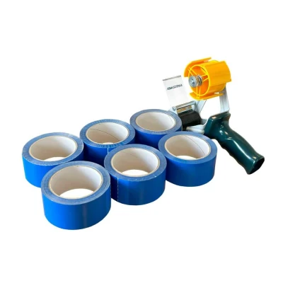Afbeelding van Kortpack 6 Rollen Blauwe PP acryl Tape + dispenser Blauw (6 dispenser)