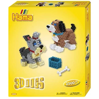 Afbeelding van Hama Parels 3243 geschenkset 3D honden met ca. 2.500 kleurrijke midi strijkkralen diameter 5 mm, motiefsjabloon en stiftplaat, incl. strijkpapier, creatief knutselplezier voor groot klein