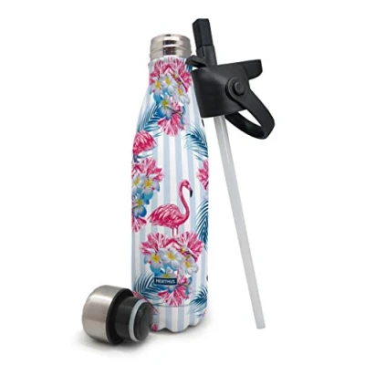 Afbeelding van Nerthus FIH 571 Dubbelwandige thermosfles voor kou en warm, vlammendesign van roestvrij staal met rietdeksel 500 ml. BPA vrij