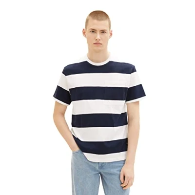 Afbeelding van TOM Tailor Gestreiftes Tshirt print, Heren, Maat: Large, Navy large stripe