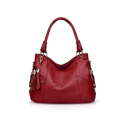 Afbeelding van NICOLE &amp; DORIS Dames handtas schoudertas met grote capaciteit zachte lederen tas shopper nieuwe designer top handvat tassen kwast, wijnrood, Large, handtassen