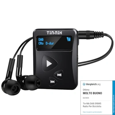 Afbeelding van Tin Nik DAB 398WS B Portable DAB/DAB+/FM Radio,Digital Pocket RDS FM Mini Radio with Rechargeable Battery,Earphones,Selection of big and small font on OLED Display for Sports,Run,Walk,Jog or Cycling
