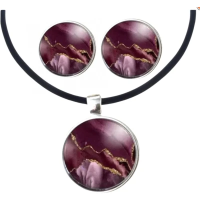 Afbeelding van Set Burberie oorbellen zilverrand en ketting Charme Bijoux