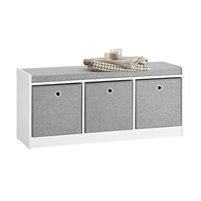 Afbeelding van SoBuy FSR65 DG Schoenenbank Schoenenkast Schoenenrek Opbergruimte met Zitkussen Wit Grijs 3 Lades bxlxh 102x32x45cm