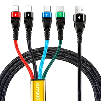 Afbeelding van SDBAUX 3A/1.2M Multi USB kabel 4 in 1 Nylon Meerdere Oplaadkabel Adapter met 2iP Type C Micro Snel Compatibel voor Tabletten Samsung Galaxy S21 S9 S8 Google Pixel LG PS5 (1)