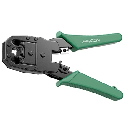 Afbeelding van deleyCON Krimptang voor Modulaire Stekkers Westerse RJ11 RJ12 RJ45 Telefoon en Netwerkkabels 6P4C 6P6C 8P8C 4P4C 4P2C Kabelschaar Striptang Groen