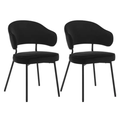 Afbeelding van WOLTU Set van 2 eetkamerstoelen, keukenstoel, gestoffeerde stoel, loungestoel, woonkamerstoel, designstoel, met rugleuning, armleuningen, metalen poten, gevoerd, fluweel, zwart, BH389sz