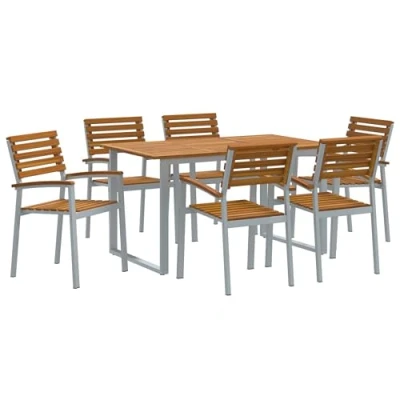 Afbeelding van vidaXL 7 Delige Tuin Eettafel Set Massief Hout Acacia en Metaal