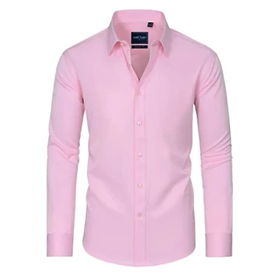 Afbeelding van DEMEANOR Herenhemd met lange mouwen, businessoverhemd, slim fit, strijkvrij, vrijetijdshemd, roze, L