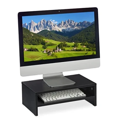 Afbeelding van beeldscherm verhoger met vak 14 x 40 23,5 cm bureau zwart