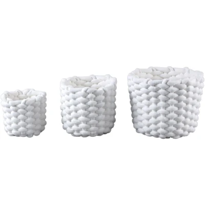 Afbeelding van PTMD Mand Olliver 24x24x28 cm Fluweel Wit Set van 3