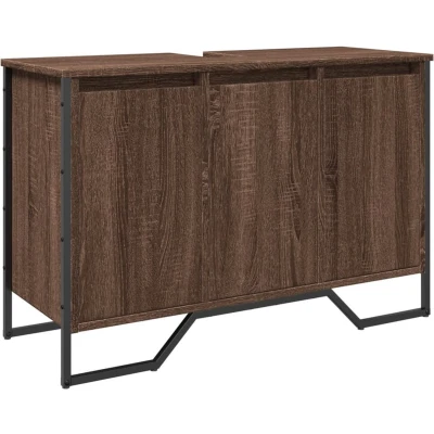 Afbeelding van Wastafelkast 91x35x60 cm bewerkt hout bruin eikenkleurig
