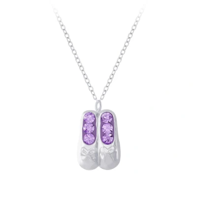 Afbeelding van JoyS Zilveren ballet ballerina schoentjes hanger met ketting 36 cm + 5 kristal paars