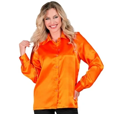 Afbeelding van Widmann 100% NL &amp; Oranje Kostuum Jaren 70 Blouse Satijn Vrouw XL Carnavalskleding Verkleedkleding