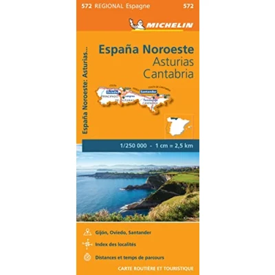 Afbeelding van Michelin 572 Noordwest Spanje Asturias Cantabria Wegenkaart Kleurloos Reisboeken &amp; Kaarten