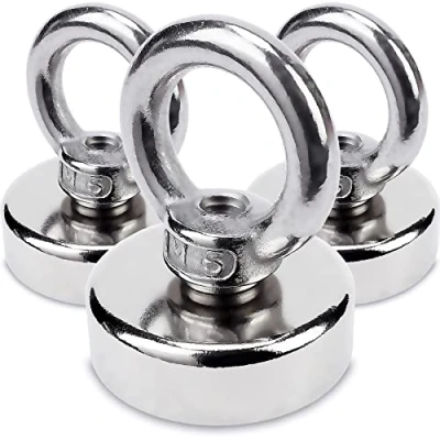 Afbeelding van Sensei 3 stuks neodymium oogmagneet Ø 25 x H 32 mm, zeer sterke magneet in stalen behuizing, draagvermogen 20 kg, magneethaak