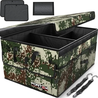 Afbeelding van FORTEM Auto Organizer, Kofferbak Achterbak Opvouwbare Organizer met Compartimenten, Antislip Bodem, Verstelbare Bevestigingsriempjes, Zacht Deksel (Woud, Large)