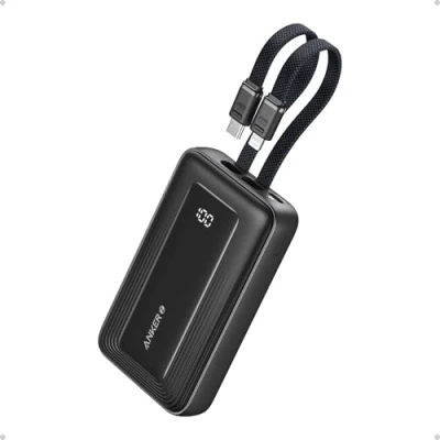Afbeelding van Anker Zolo Power Bank, draagbare snellader, 10.000 mAh, 30 W max. met geïntegreerde USB C en Lightning kabels, MFi gecertificeerd, 1C1A voor iPhone serie 16/15/14, MacBook, Galaxy meer