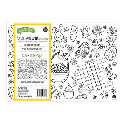 Afbeelding van 12 placemats voor Pasen om in te kleuren, kinderbezigheid Pasen, cadeau idee Mij kleurrijk