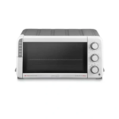 Afbeelding van De&#039;Longhi EO12512.WG Sfornatutto Mini, elektrische oven, capaciteit 12 l, 5 kookfuncties, timer met automatische uitschakeling, luchtfriteuse, dubbele deur van glas, 1400 W, wit/grijs