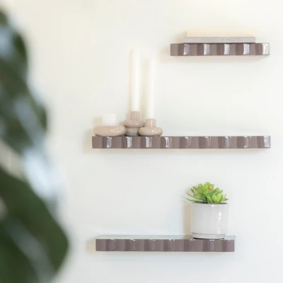 Afbeelding van By Boo Wandplank Prinz Set van 3 Donker Taupe